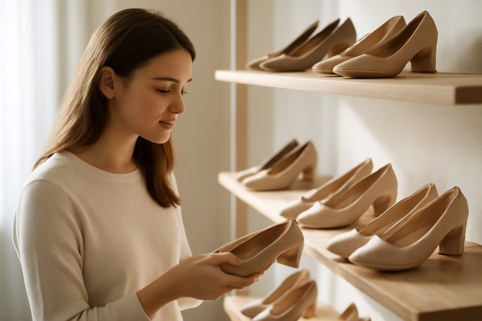 client regardant différentes chaussures en rayon