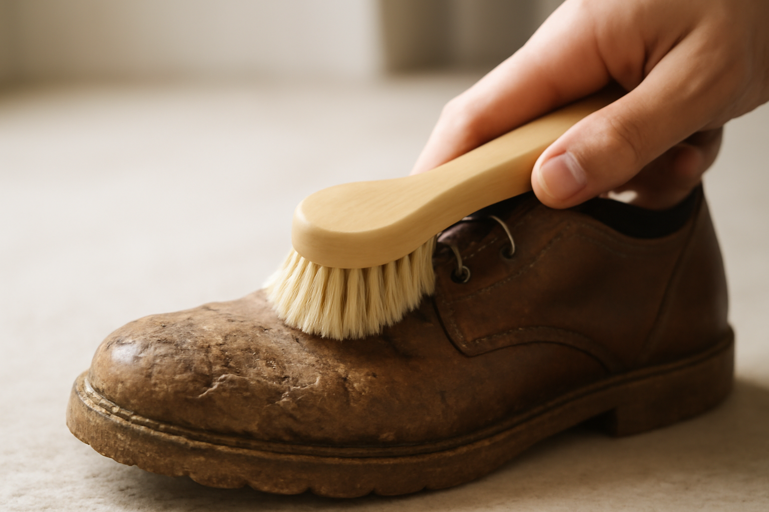 annie-chausseur-enlever-boue-seche-chaussures brosse retirant boue sèche sur chaussure
