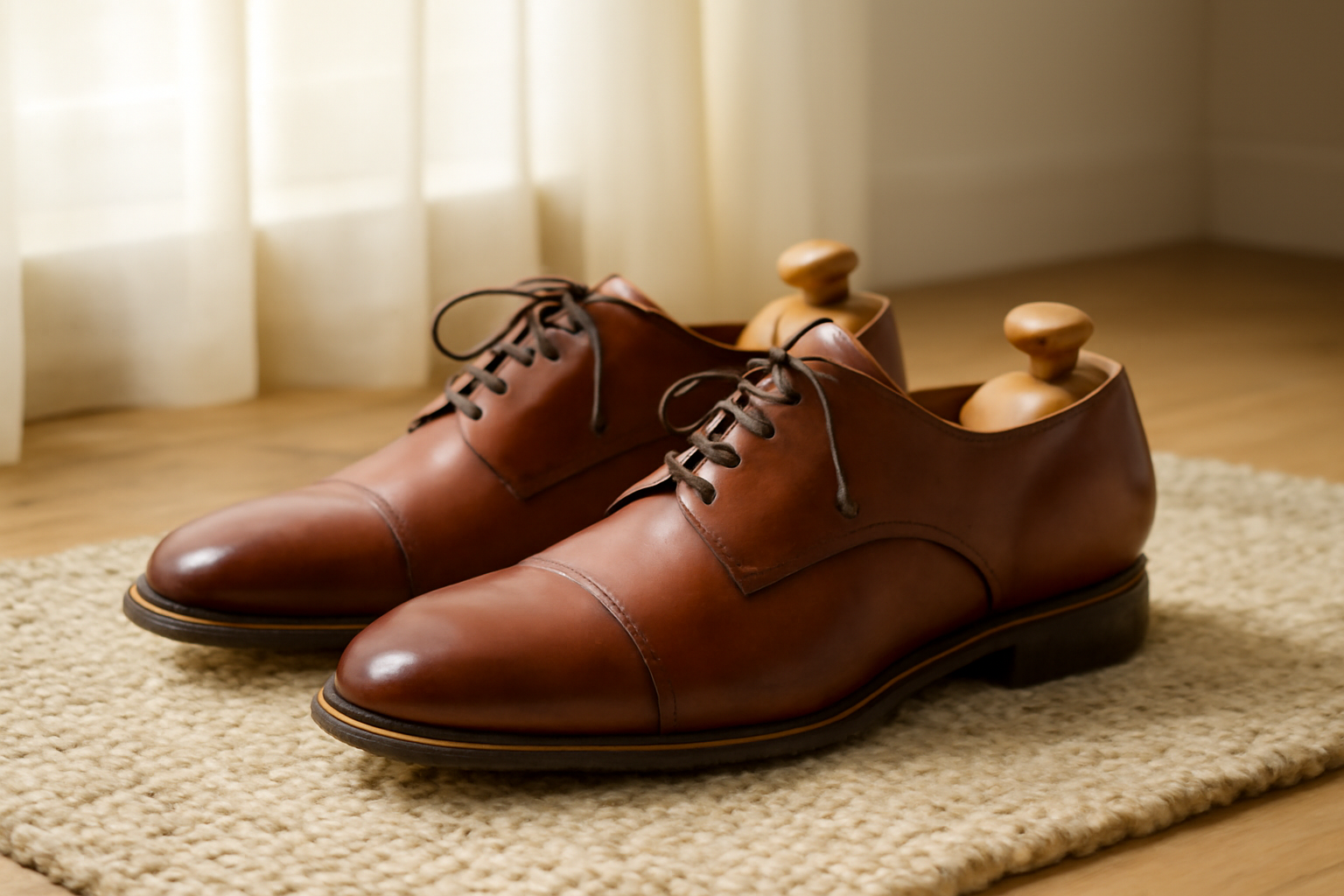 annie-chausseur-entretenir-chaussures-cuir-apres-pluie chaussures en cuir séchant sur tapis