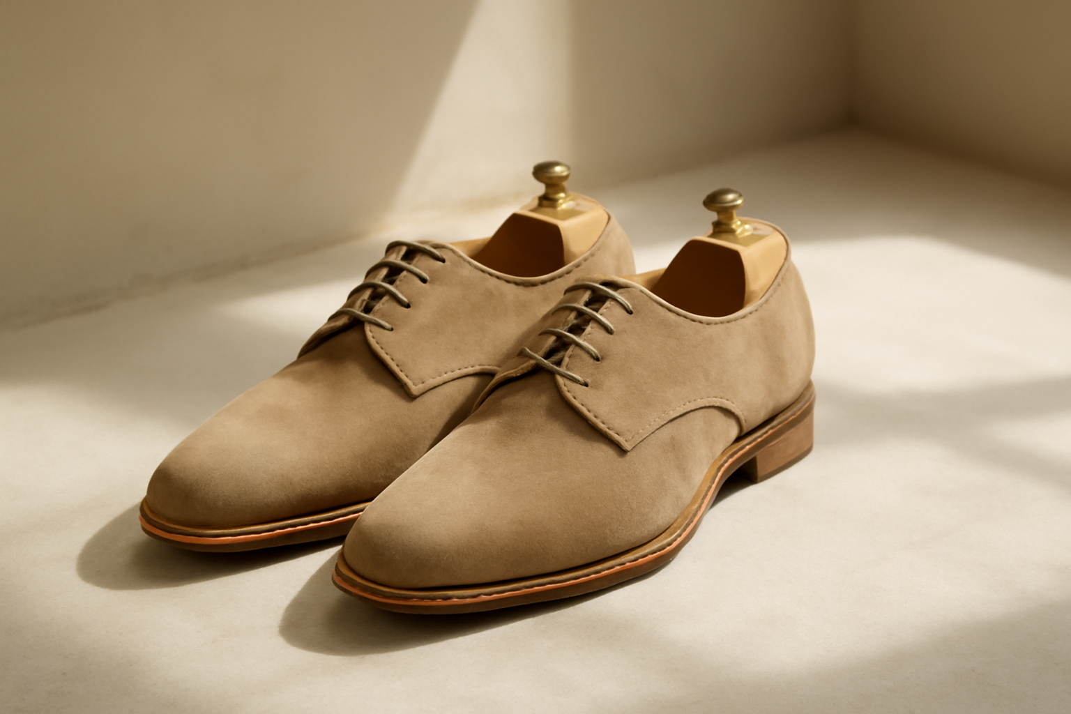 annie-chausseur-eviter-plis-chaussures-cuir-quotidien chaussures avec embauchoirs posées au sol