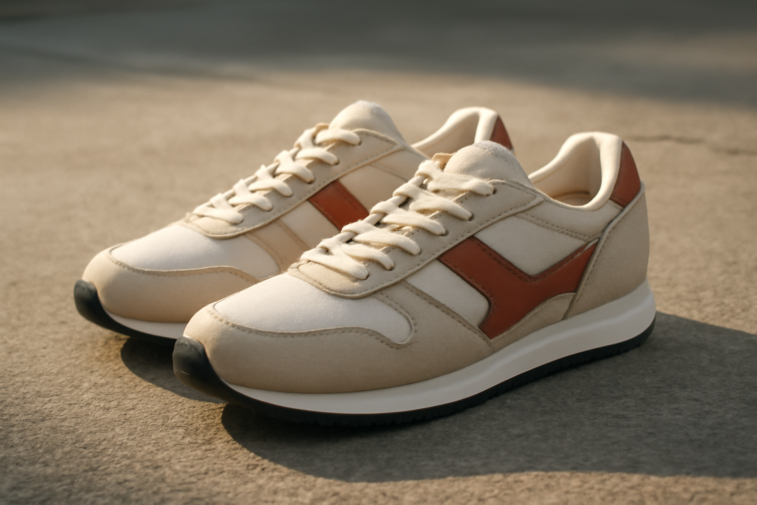 sneakers rétro modernes posées sur sol urbain