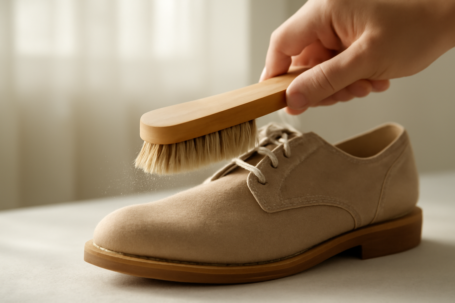 annie-chausseur-nettoyer-chaussures-apres-poussiere brosse retirant poussière sur chaussure