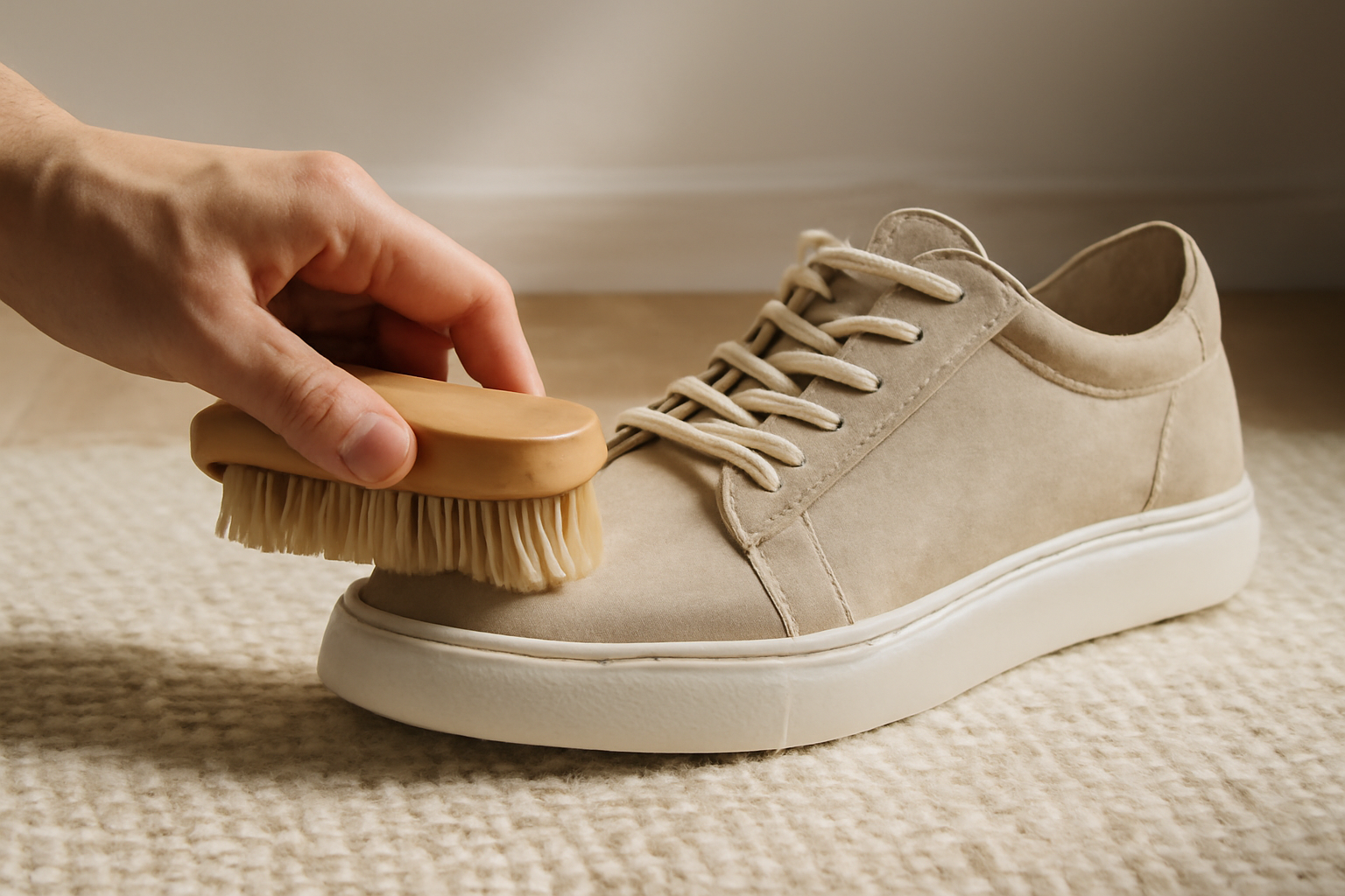 brosse nettoyant une chaussure sur tapis