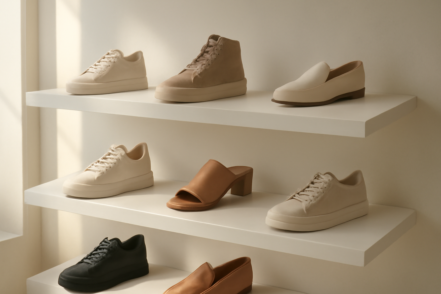 chaussures modernes exposées dans boutique tendance