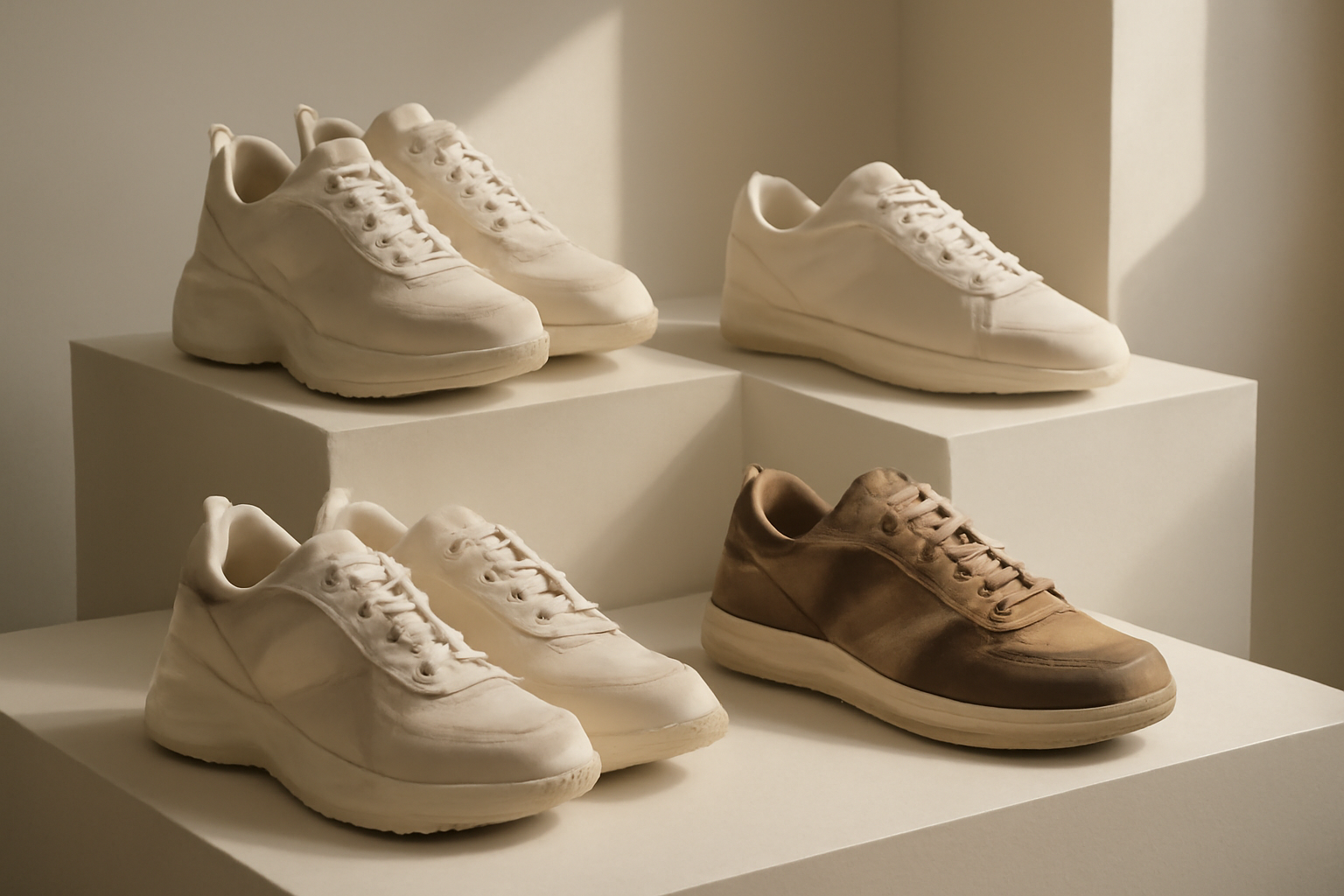 annie-chausseur-nouvelles-marques-sneakers-asiatiques sneakers originales exposées sur présentoir