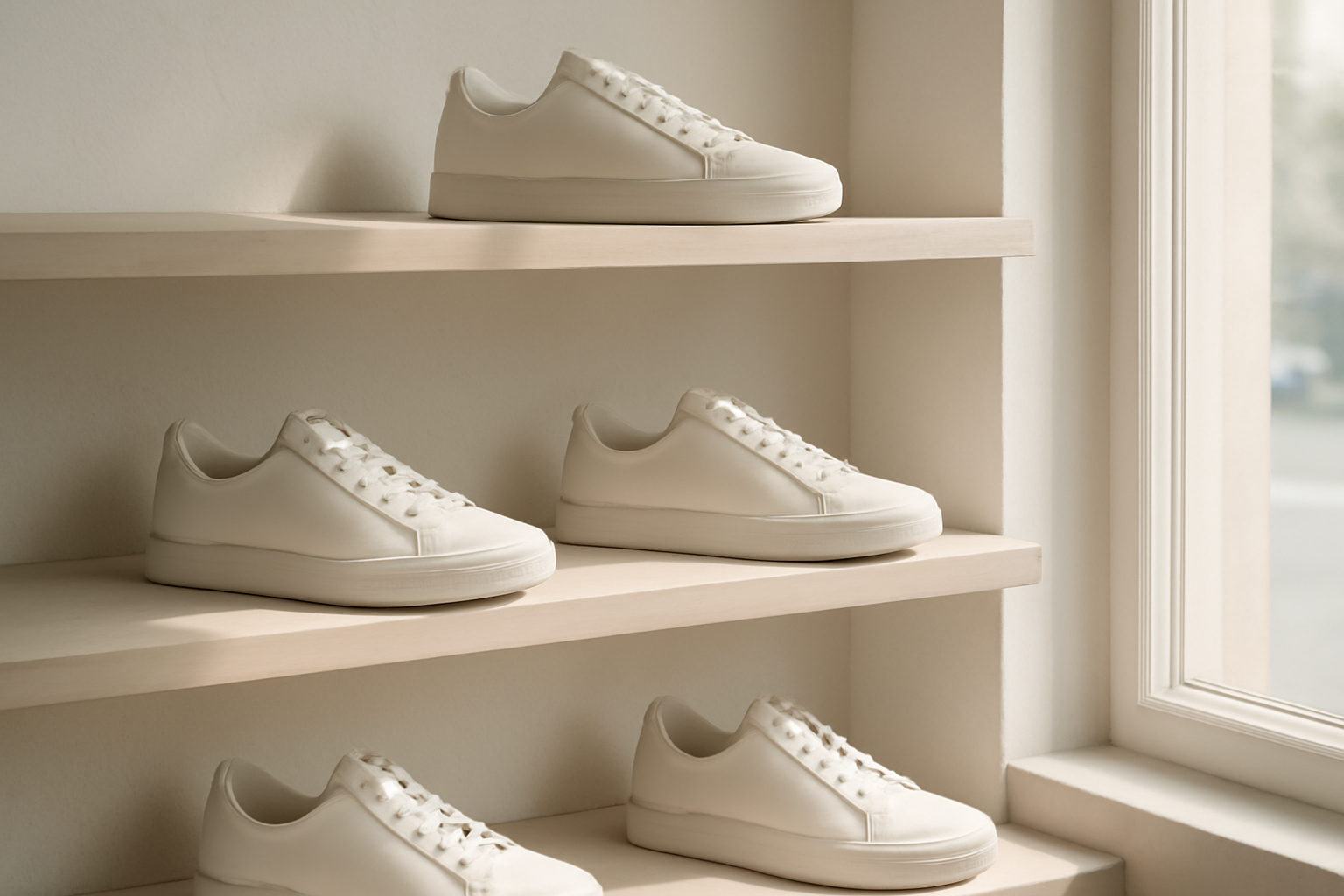 sneakers minimalistes exposées en boutique