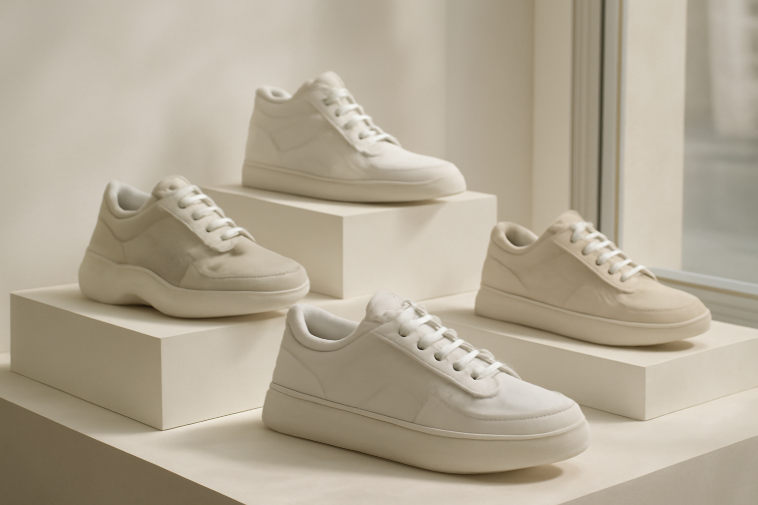 sneakers design exposées en vitrine