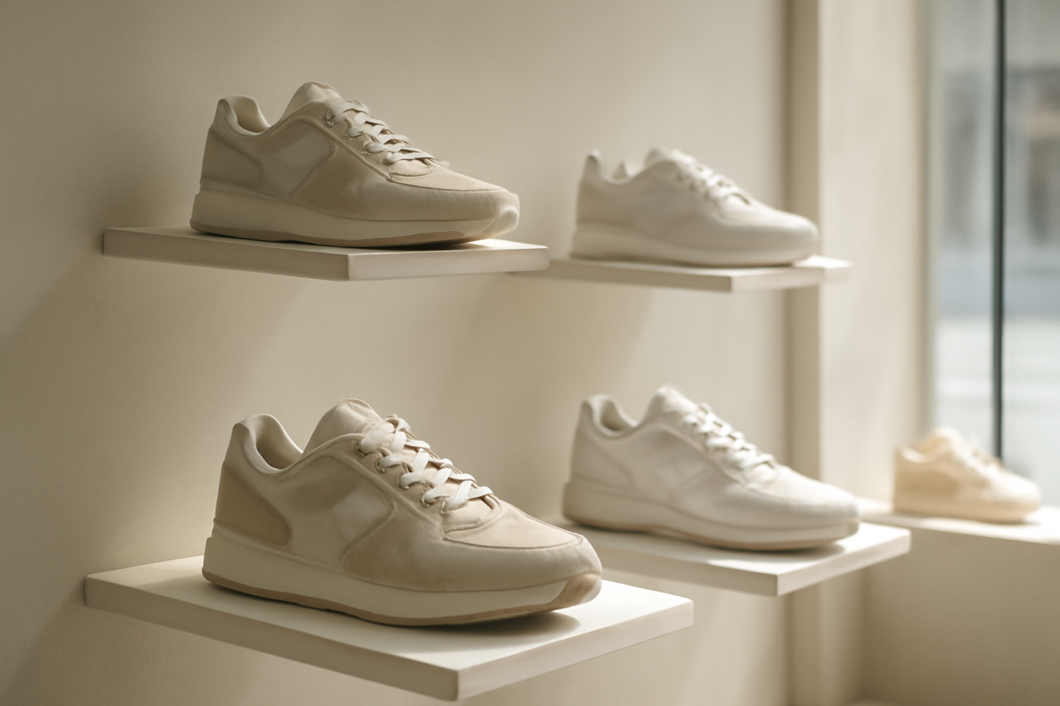 sneakers design exposées dans boutique