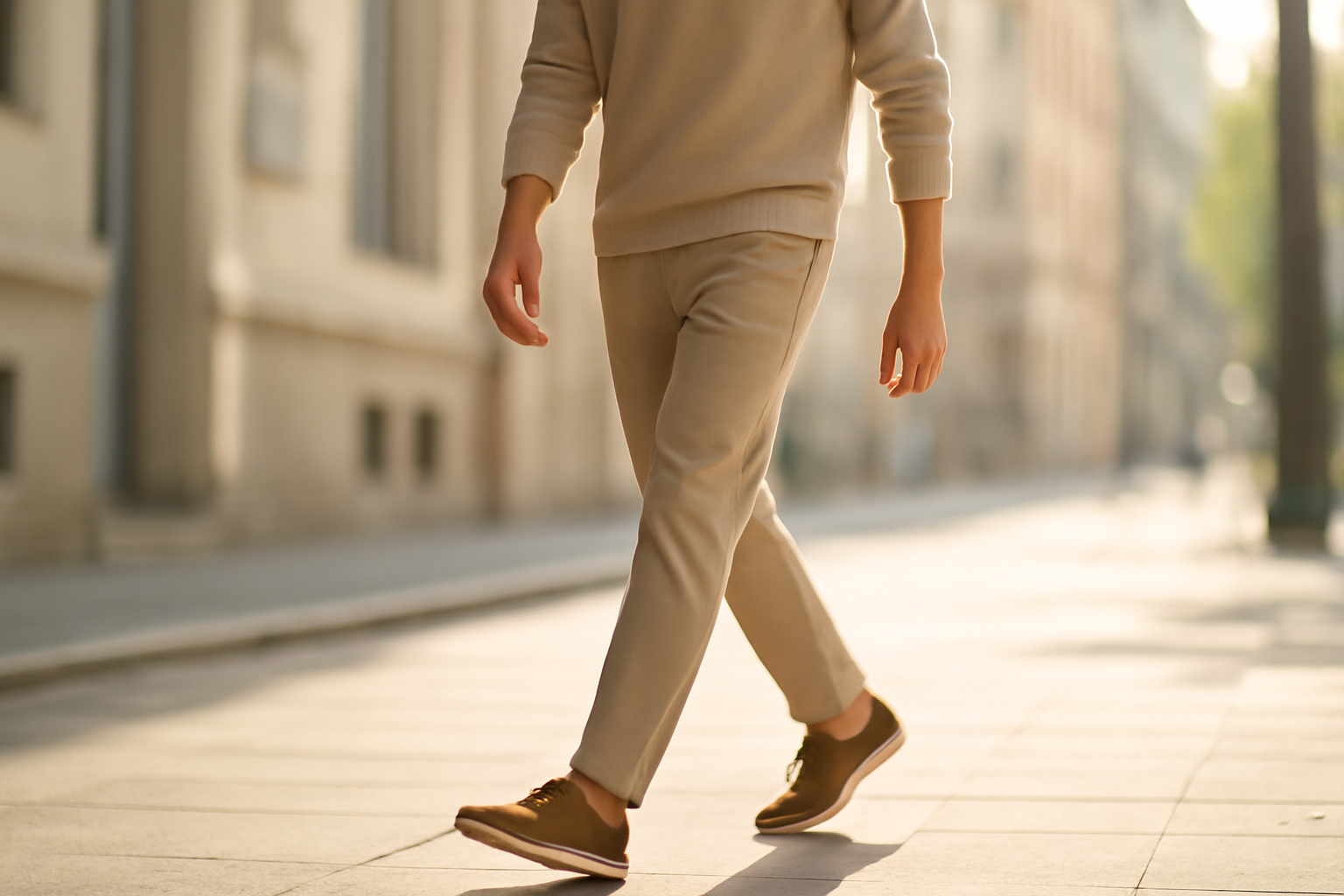 homme marchant en ville avec chaussures casual