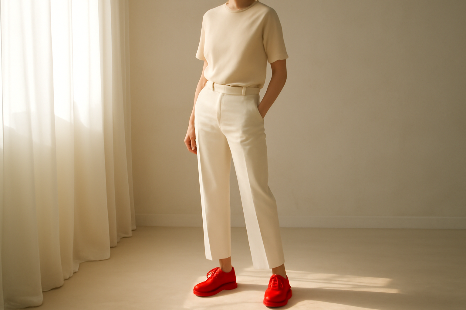 tenue minimaliste avec chaussures audacieuses