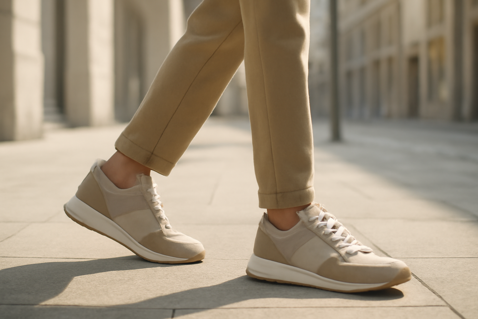 annie-chausseur-porter-chaussures-design-urbain personne marchant en ville avec chaussures modernes