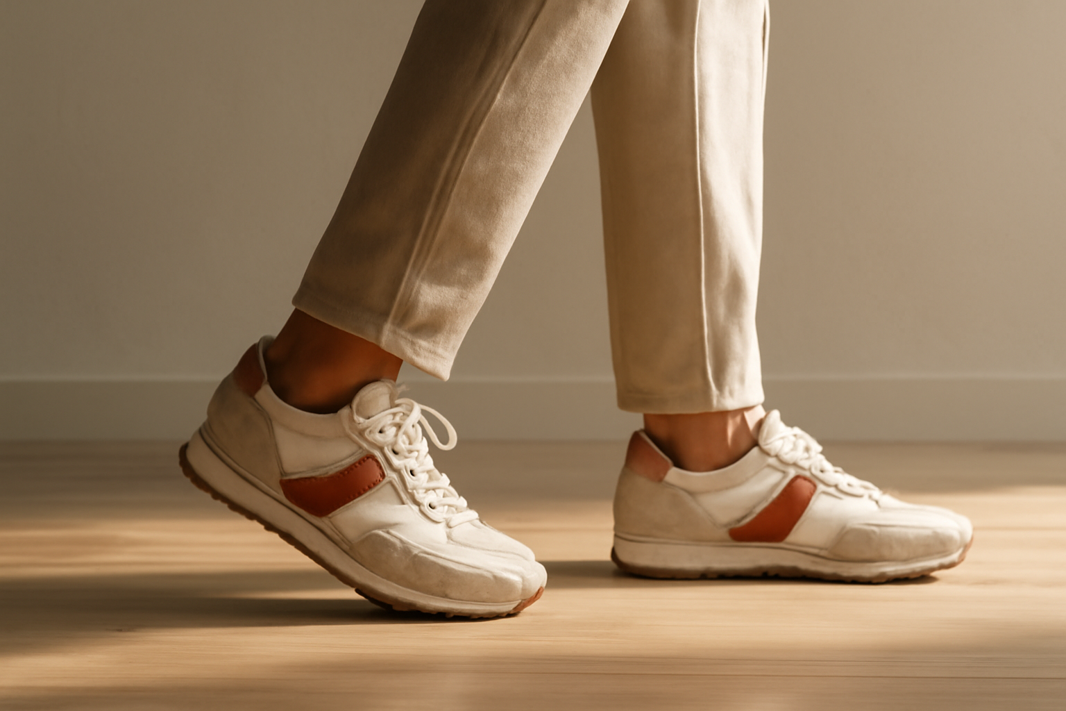 personne marchant avec sneakers rétro