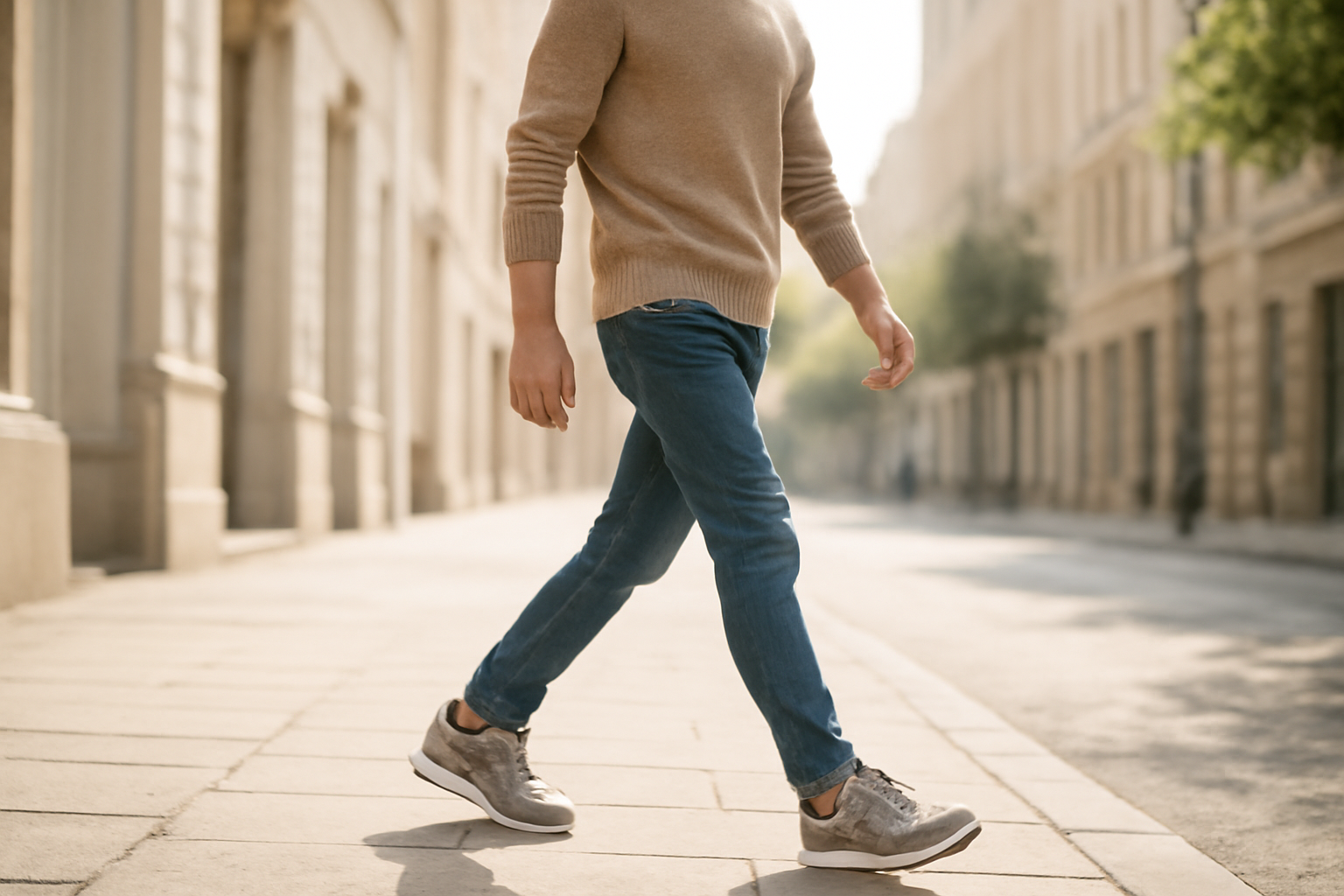 annie-chausseur-porter-chaussures-style-urbain-homme homme marchant en ville avec chaussures urbaines