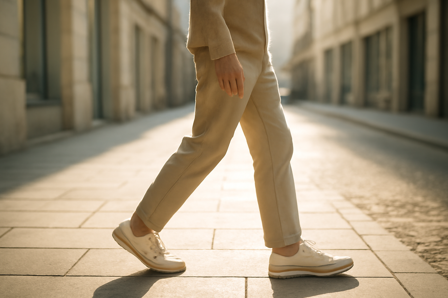 annie-chausseur-porter-chaussures-urbaines-simples personne marchant en ville avec chaussures simples