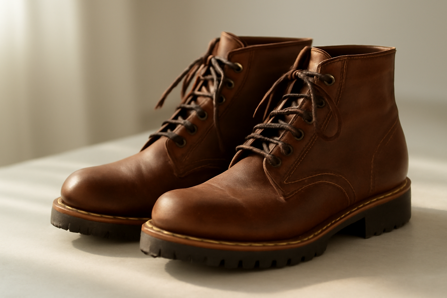 bottes en cuir robustes avec couture visible