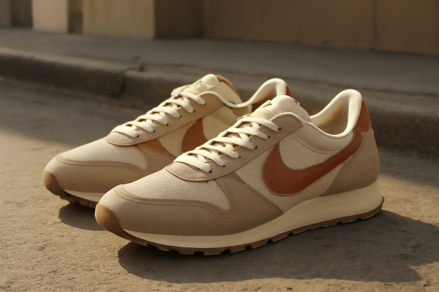 sneakers rétro posées sur sol urbain