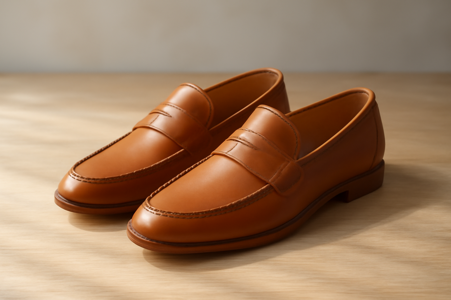 annie-chausseur-yuketen-mocassin-explication mocassins en cuir posés sur surface bois