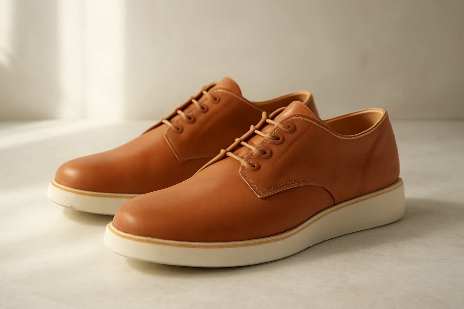 chaussures en cuir souple avec semelle claire