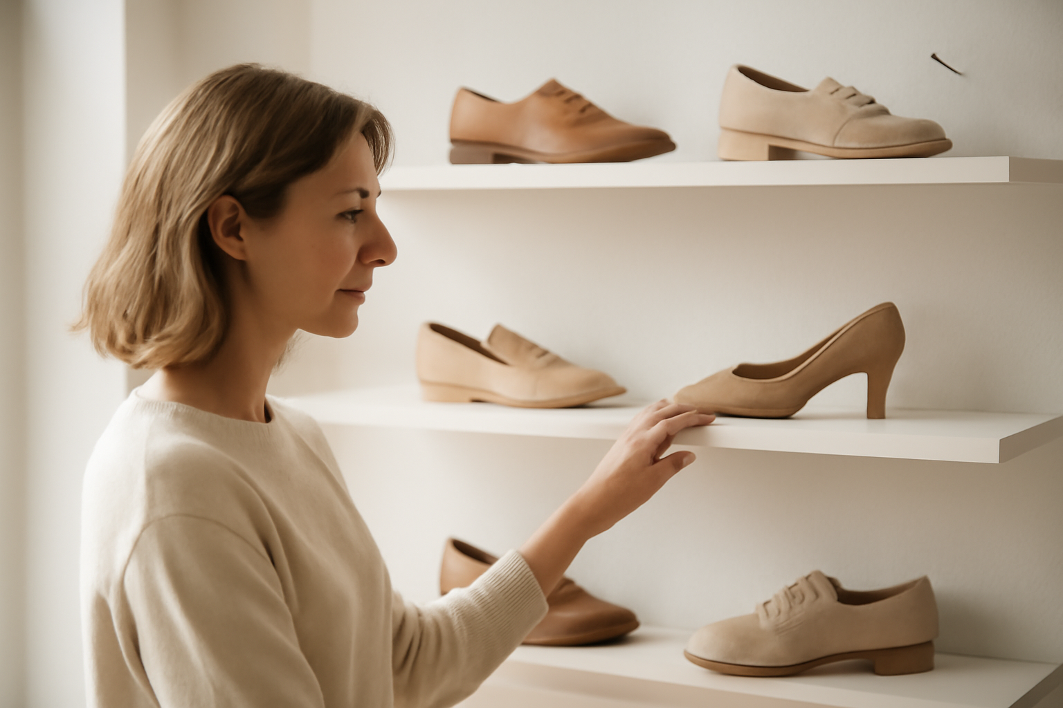 annie-chausseur-choisir-chaussures-magasin-multimarques client regardant différentes chaussures en rayon