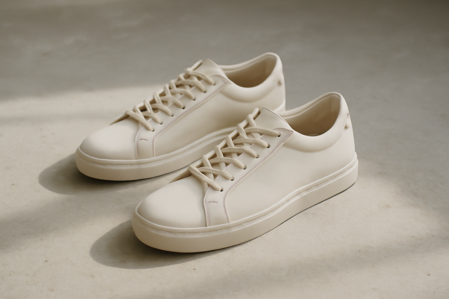 annie-chausseur-crown-northampton-explication sneakers en cuir minimalistes posées sur sol béton