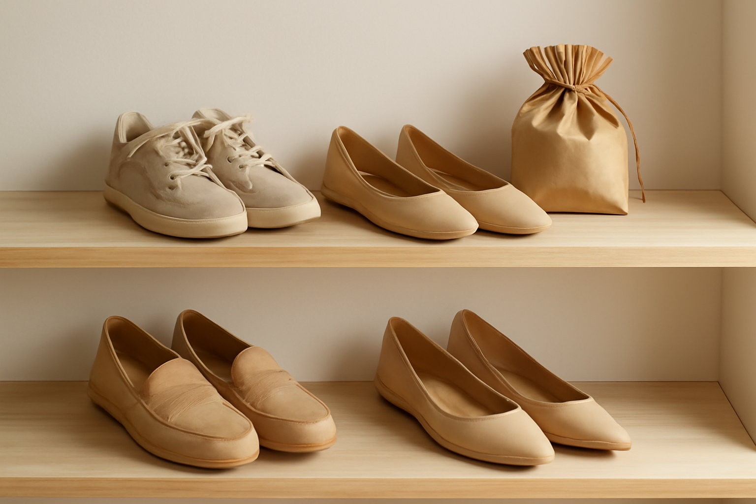 annie-chausseur-eviter-odeur-chaussures-placard chaussures rangées sur étagère avec sachet naturel