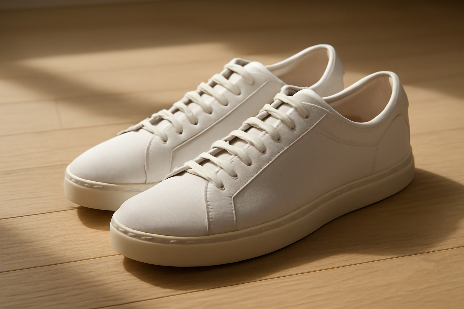 annie-chausseur-grenson-sneakers-explication sneakers en cuir posées sur sol bois