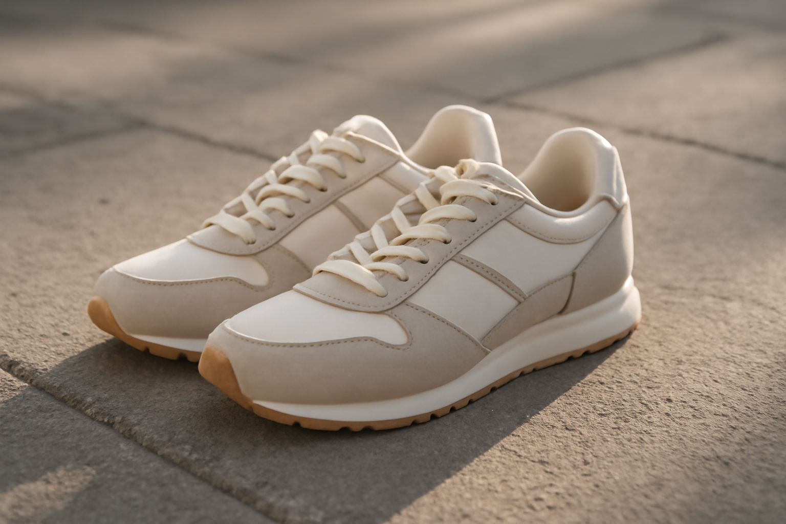sneakers rétro posées sur sol urbain