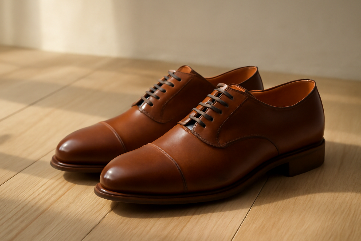 annie-chausseur-loake-1880-explication chaussures en cuir classiques posées sur sol bois