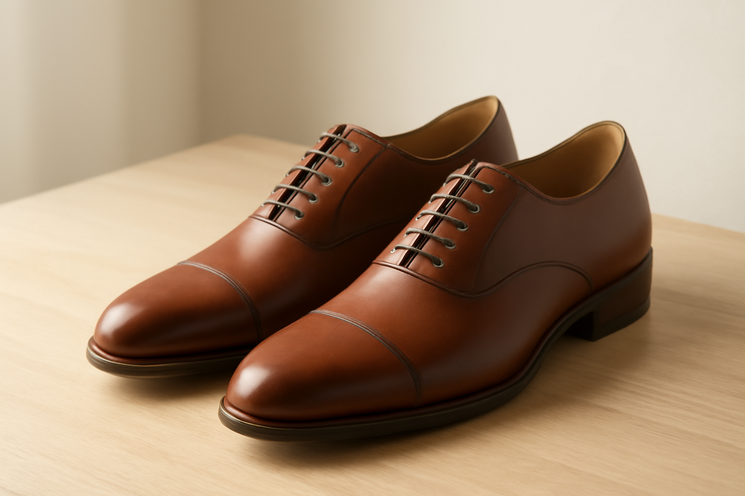 annie-chausseur-meermin-chaussures-explication chaussures en cuir élégantes posées sur surface bois