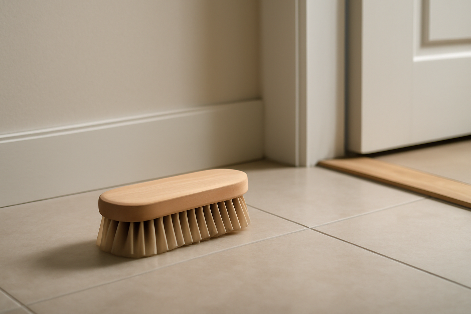brosse nettoyant chaussure près d’une entrée