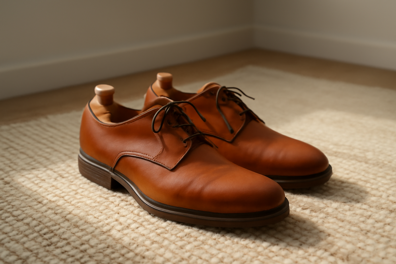 annie-chausseur-nettoyer-chaussures-cuir-apres-pluie chaussures en cuir séchant sur tapis
