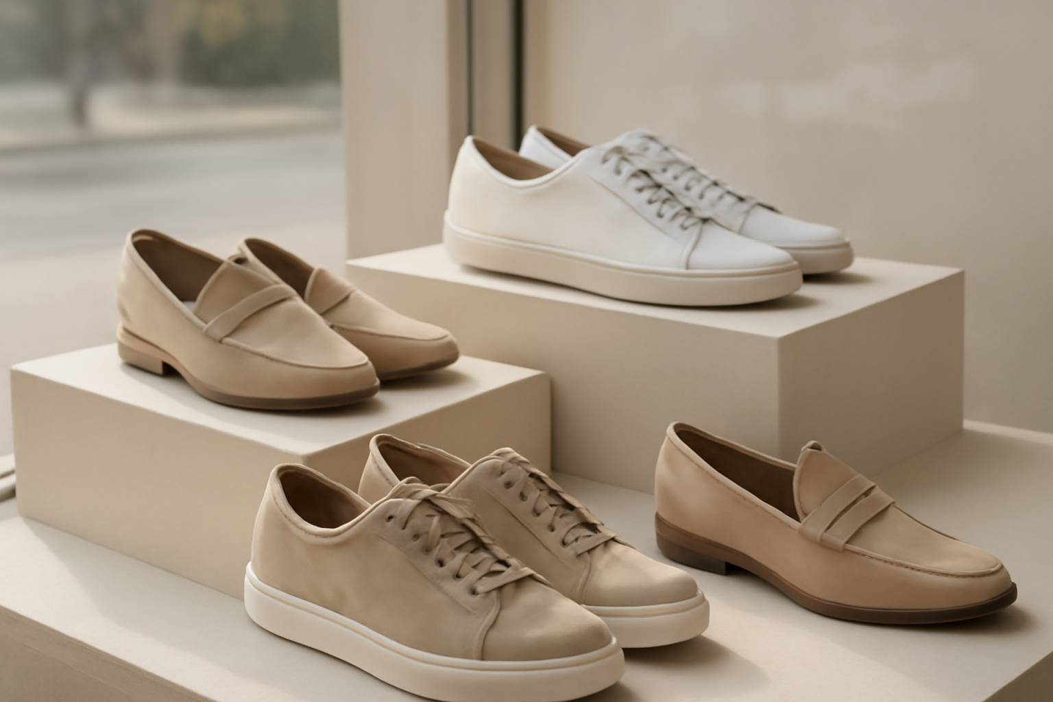 chaussures modernes exposées en vitrine