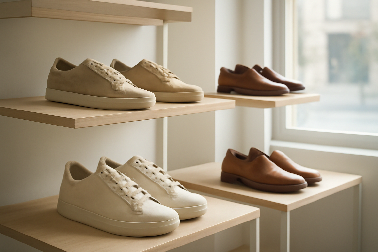 chaussures exposées dans boutique urbaine