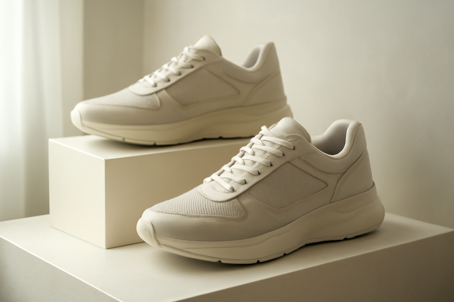 sneakers modernes exposées sur présentoir