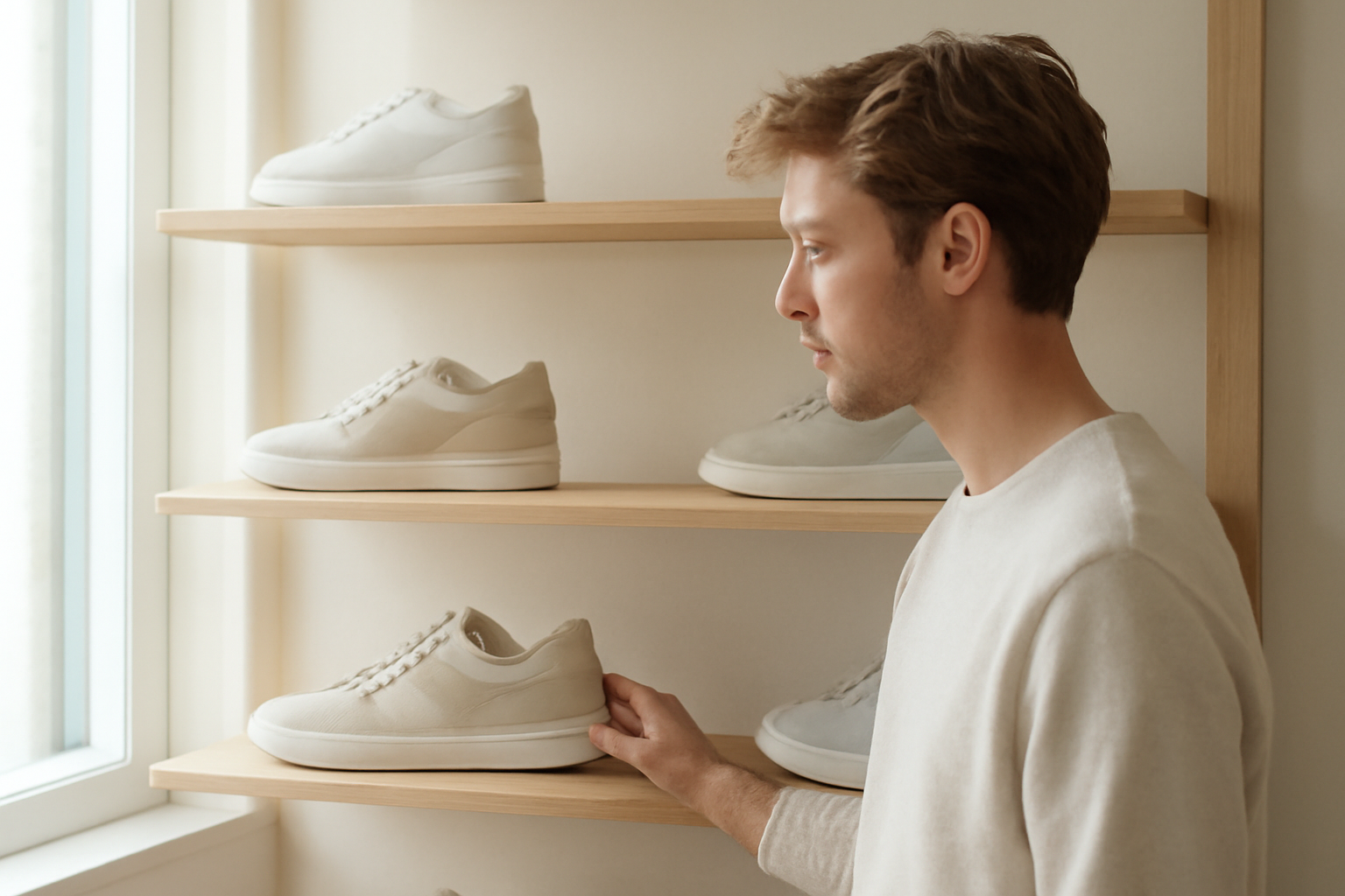 annie-chausseur-ou-acheter-sneakers-lille client regardant sneakers sur étagère