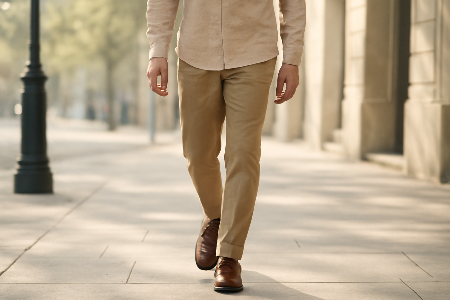 homme marchant en ville avec chaussures en cuir