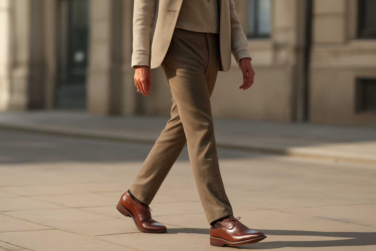 homme marchant avec chaussures en cuir en ville