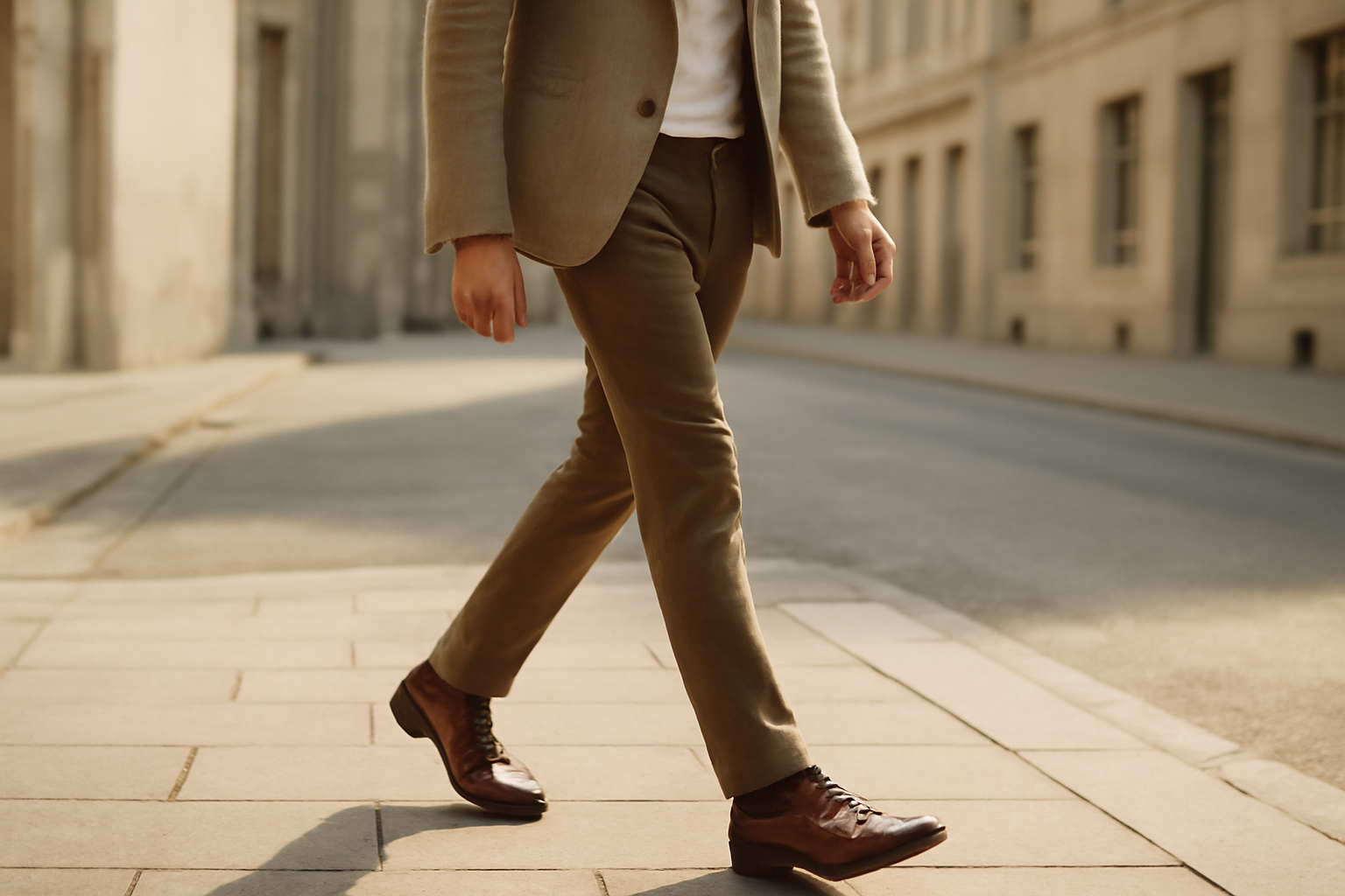 homme marchant en ville avec chaussures en cuir