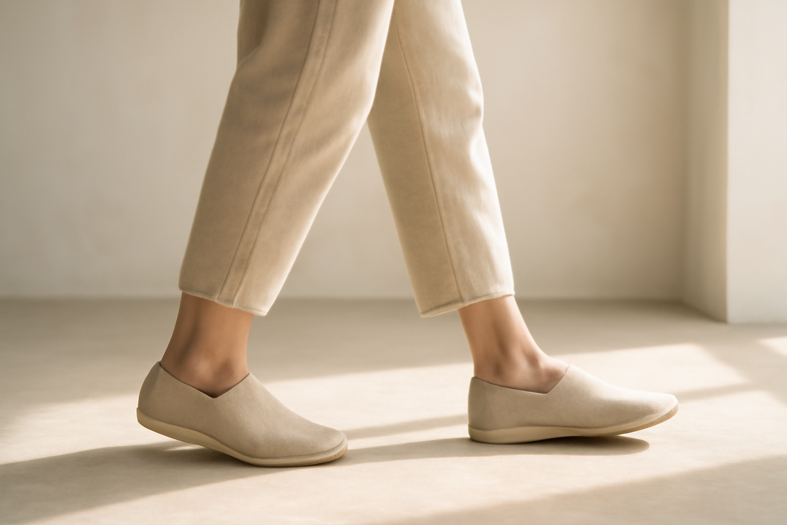 annie-chausseur-porter-chaussures-design-minimal-ville personne marchant avec chaussures minimalistes