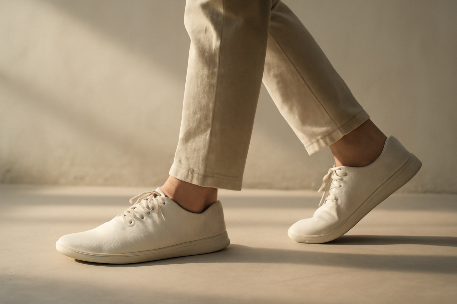 personne marchant avec chaussures minimalistes