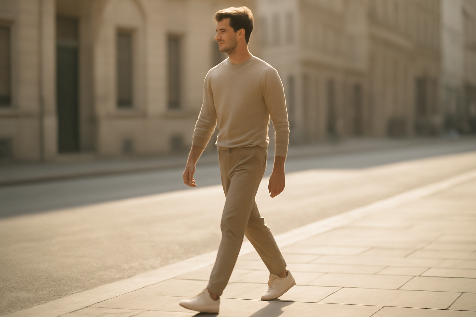annie-chausseur-porter-chaussures-minimalistes-homme-ville homme marchant en ville avec chaussures minimalistes