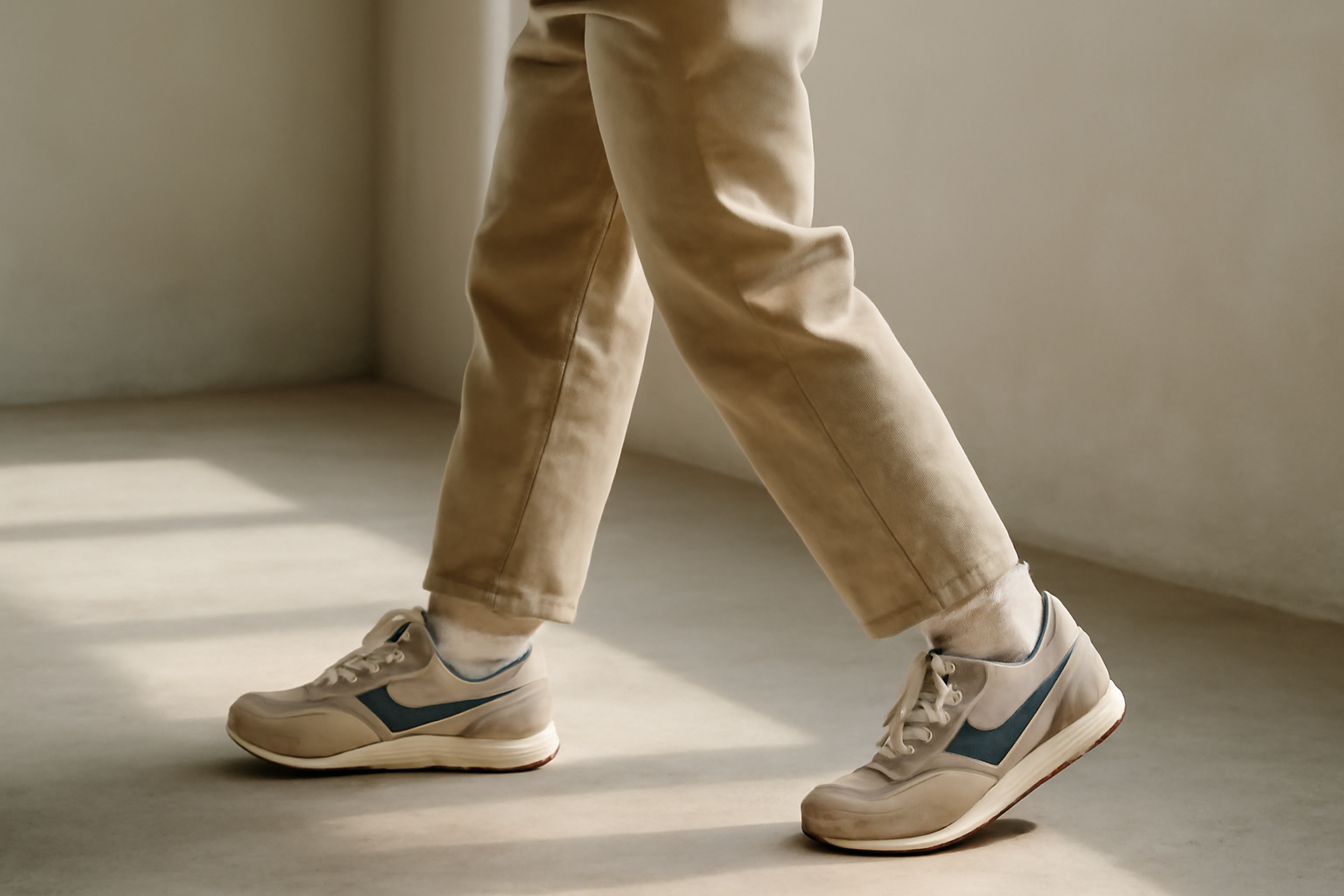 annie-chausseur-porter-chaussures-retro-look-urbain personne marchant avec sneakers rétro