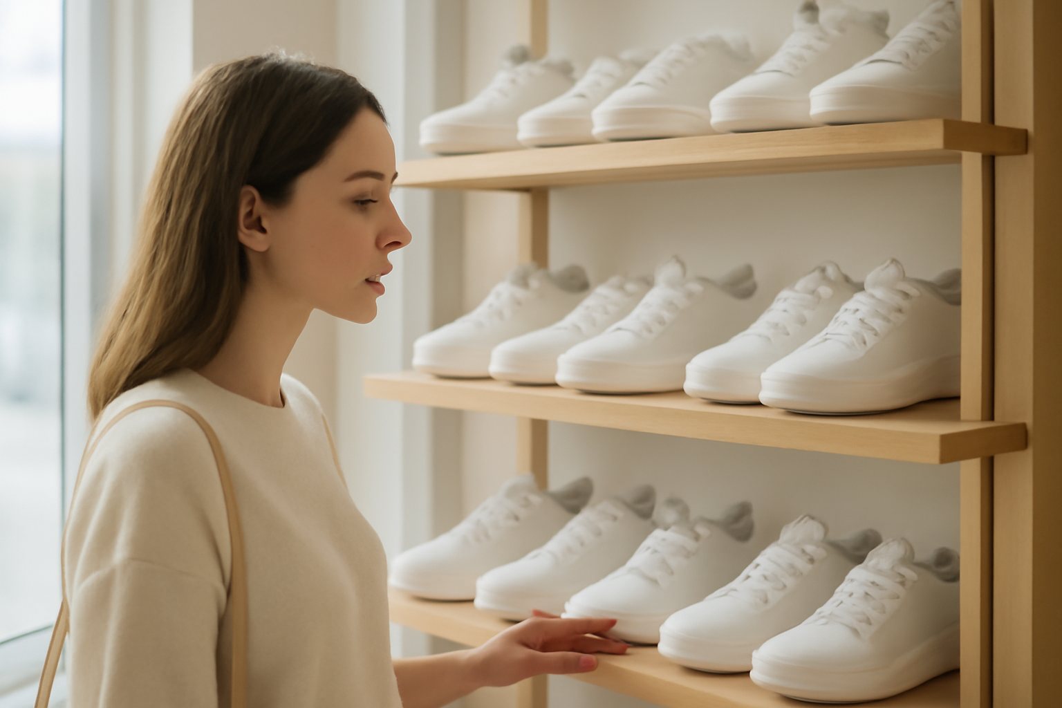 annie-chausseur-quel-magasin-sneakers-montpellier client observant sneakers en boutique