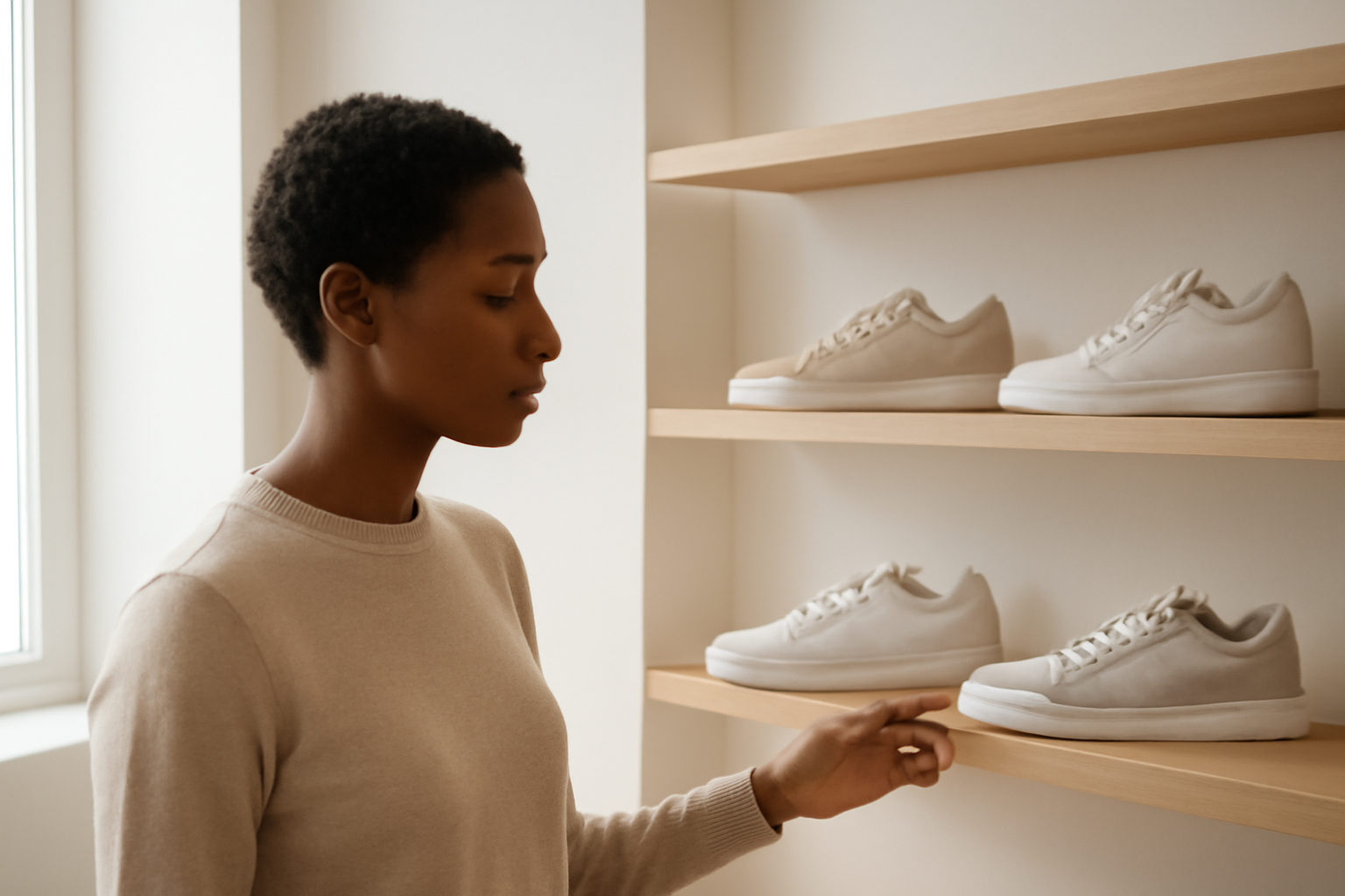 annie-chausseur-quel-magasin-sneakers-strasbourg client observant sneakers sur étagère