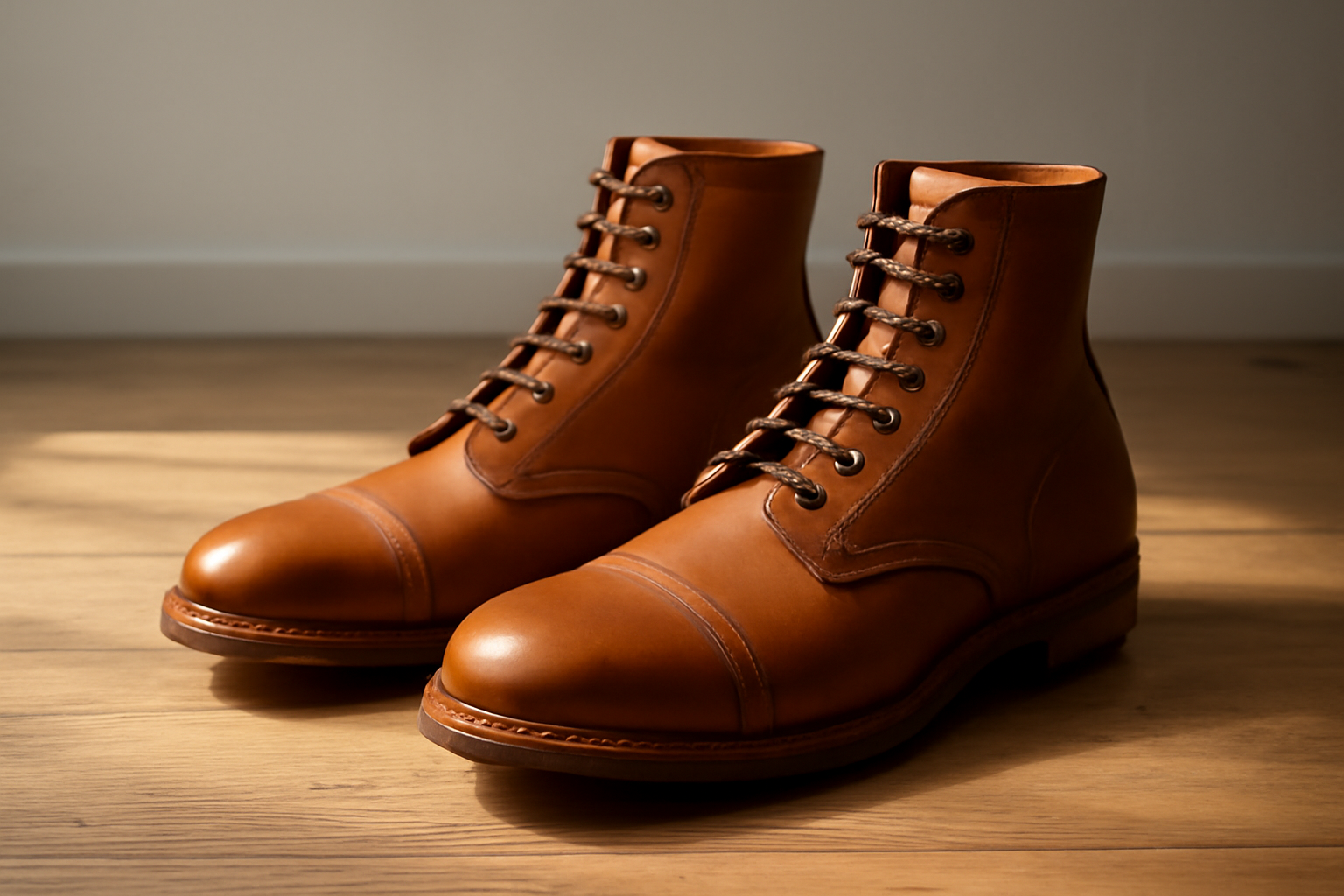 annie-chausseur-rolling-dub-trio-explication bottes en cuir artisanales posées sur sol bois