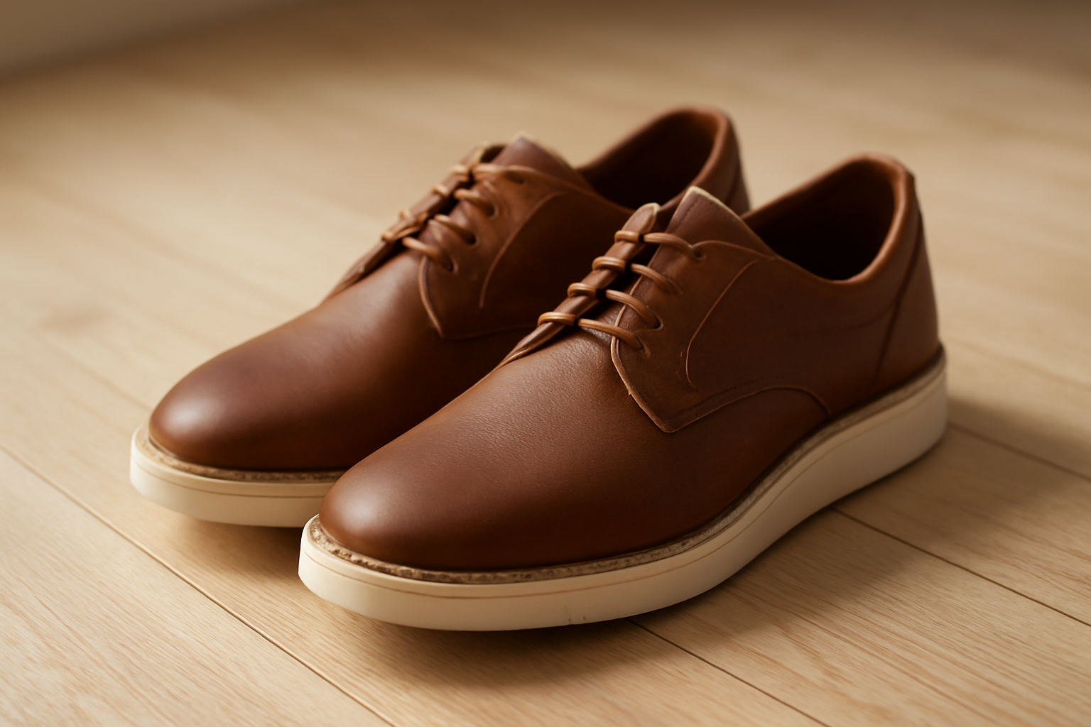 annie-chausseur-astorflex-drummond-explication chaussures en cuir souple avec semelle claire posées sur sol bois