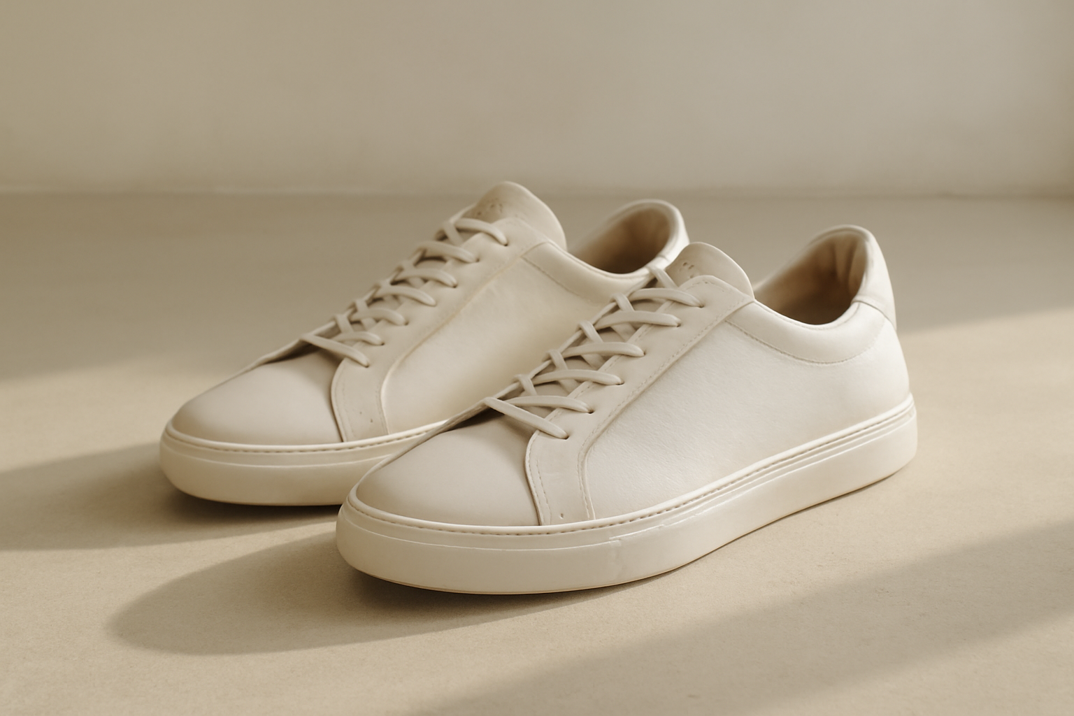 annie-chausseur-crown-northampton-handmade-explication sneakers en cuir minimalistes posées sur sol
