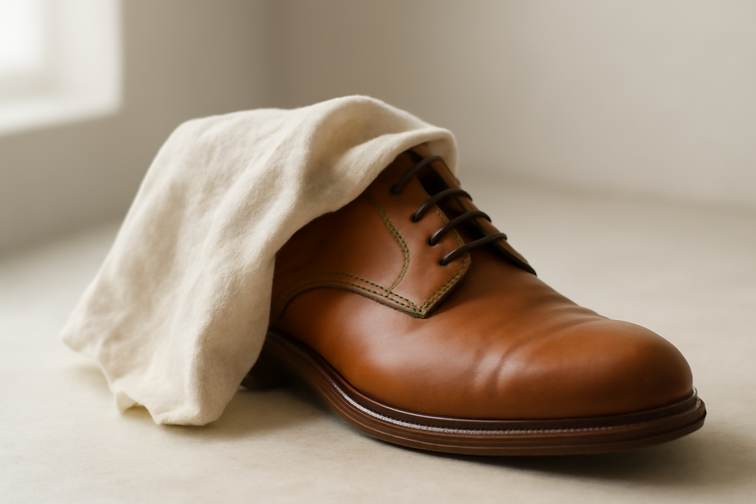 annie-chausseur-enlever-taches-eau-chaussures-cuir chiffon appliqué sur chaussure en cuir