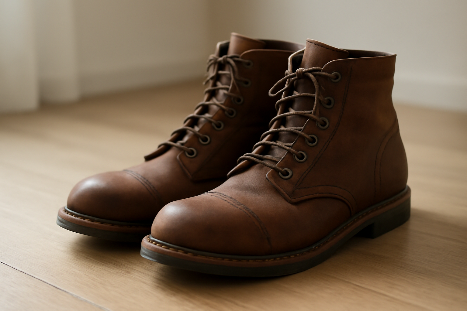 annie-chausseur-heschung-ginkgo-explication chaussures en cuir robustes avec lacets posées sur sol bois