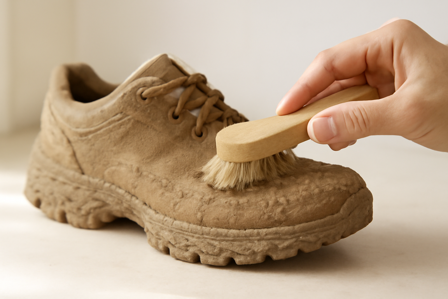 annie-chausseur-nettoyer-chaussures-apres-boue-seche brosse retirant boue sèche sur chaussure